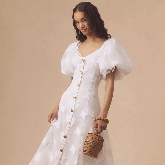 NWT Anthropologie x  Let Me Be Puff-Sleeve Sheer Midi Dress Sz XS - Picture 8 of 14